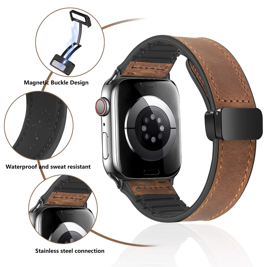 OAKCHARM Uhrenarmband Leder, Silikon, Edelstahl, Schwarz, Unisex - Bild 3