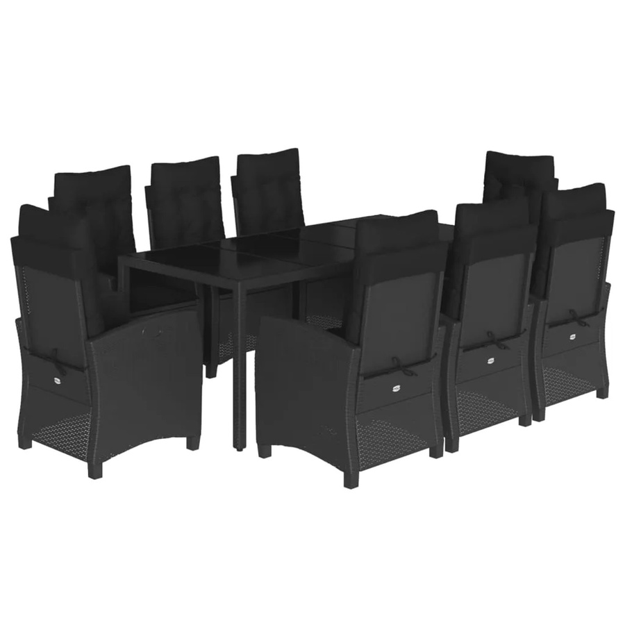 vidaXL 9-teilige Garten-Essgruppe aus Polyrattan mit Kissen in Schwarz - Bild 2