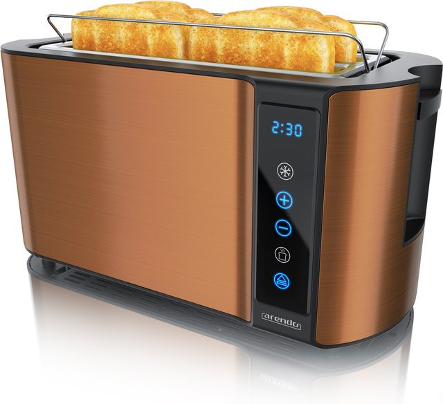 Arendo Toaster aus Edelstahl mit digitalem Display, Touch-Bedienung und Brötchenaufsatz in Silber und Braun - Bild 1