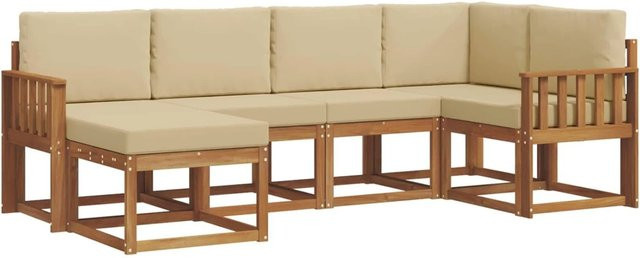vidaXL Outdoor-Sofagarnitur L-Form aus Akazienholz mit 6 Kissen in Natur und Beige - Bild 1