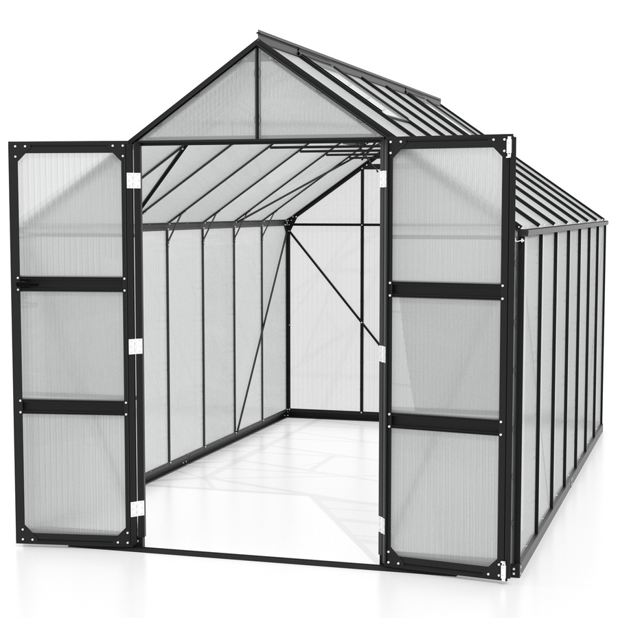 Vitavia Gewächshaus Domus 11500 in Schwarz mit 11,5 m² Fläche, 6 mm Polycarbonat-Verglasung, Satteldach, Doppelschwingtür und Stahlfundamentrahmen - Bild 2