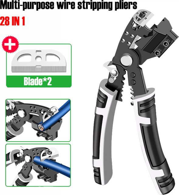 AXE SHAN 28 in 1 Mehrzweck-Abisolierzange mit 90 Grad gebogener Klinge in Schwarz für Elektriker und Handwerk - Bild 1