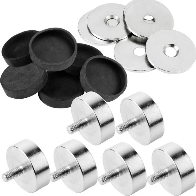 vasalat Topfmagnet Ø 20 mm mit Gewindezapfen, Scheiben und Gummikappen, 18-teiliges Set in Schwarz und Silber - Bild 1