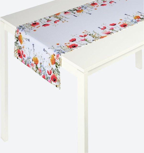 NKD Tischläufer mit floralem Mohnblumen-Motiv in Weiß und Multicolour, B: 40 cm, L: 140 cm - Bild 1