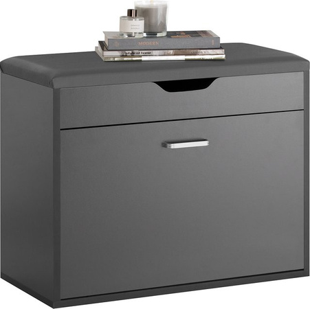 SoBuy Schuhbank FSR95 mit Sitzkissen und Schuhregal in Schwarz, B/T/H: 60 x 50 x 30 cm