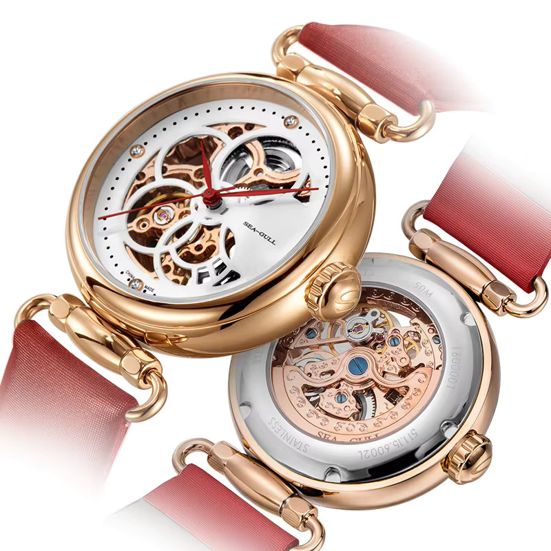 Seagull Armbanduhr Automatik, Leder, Roségold, Damen - Bild 2
