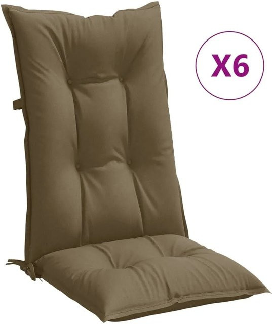 6er Set vidaXL Hochlehner-Auflagen Melange Taupe aus Polyester, B/T/H: 120 x 50 x 7 cm - Bild 1