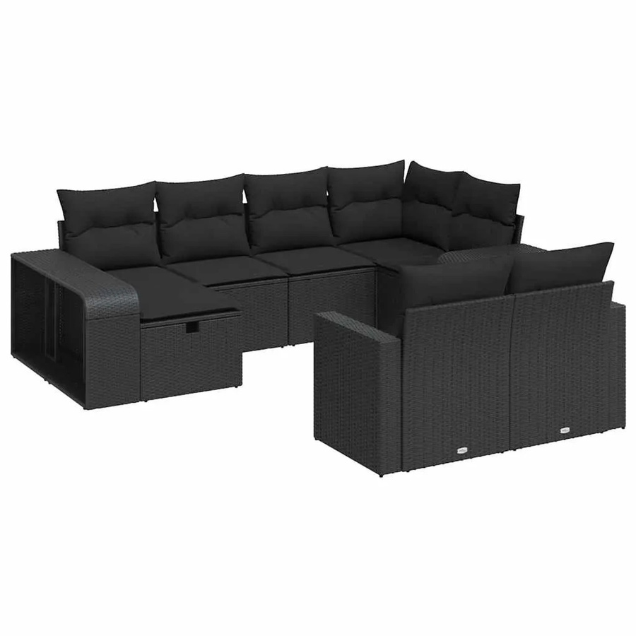 vidaXL 10-tlg. Garten-Sofagarnitur in L-Form aus schwarzem Poly-Rattan mit Kissen und pulverbeschichtetem Stahlgestell - Bild 2