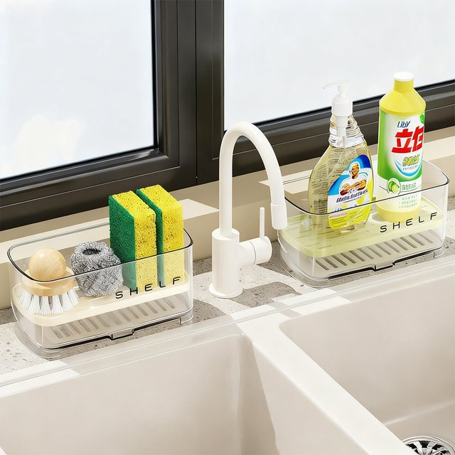 Transparentes Küchenregal aus Acryl zur Ablage von Schüsseln und Schwämmen am Waschbecken - Bild 1