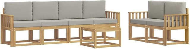 vidaXL Outdoor-Sofagarnitur 7-teilig aus Akazienholz in Weiß, Grau und Braun mit Sitzkissen und Tisch, B/T/H: 59 x 59 x 37 cm - Bild 1