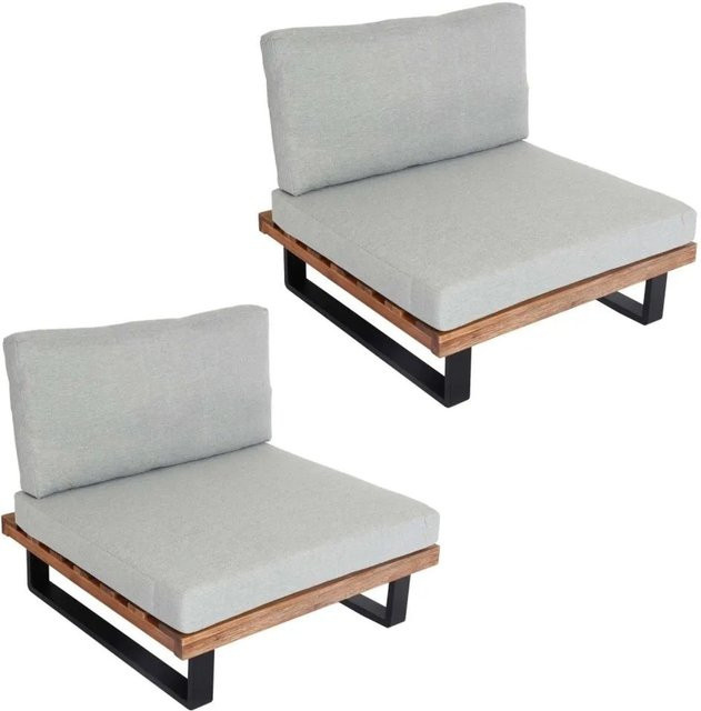 2er-Set MCW Lounge-Sessel H54 aus Akazienholz und Aluminium mit Spun Poly Polstern in Hellbraun und Hellgrau - Bild 1
