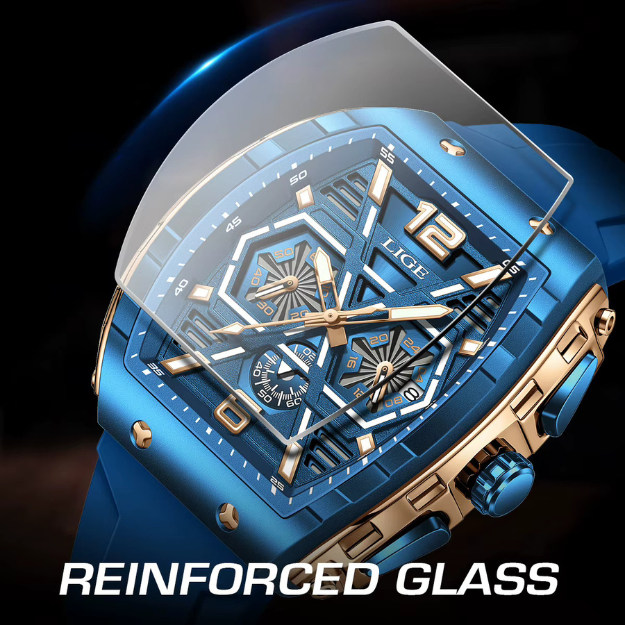 LIGE Chronograph, Quarzuhr, Silikon, Blau, Herren - Bild 6