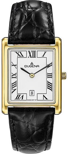 Dugena Armbanduhr Herren, Quarz, Edelstahl, Leder, Eckig, Weiß, Gold - Bild 1
