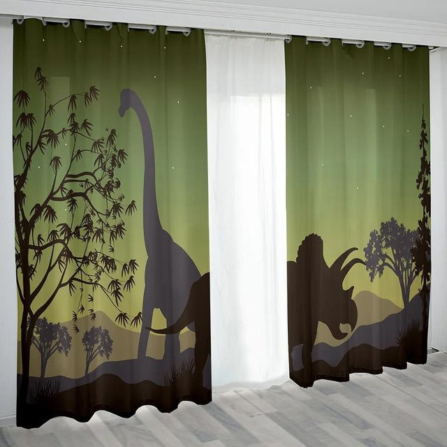 Verdunkelungsvorhang für Kinder mit Dinosaurier-Motiv in Grün, 2er-Set, Breite: 55 cm, Höhe: 120 cm - Bild 1