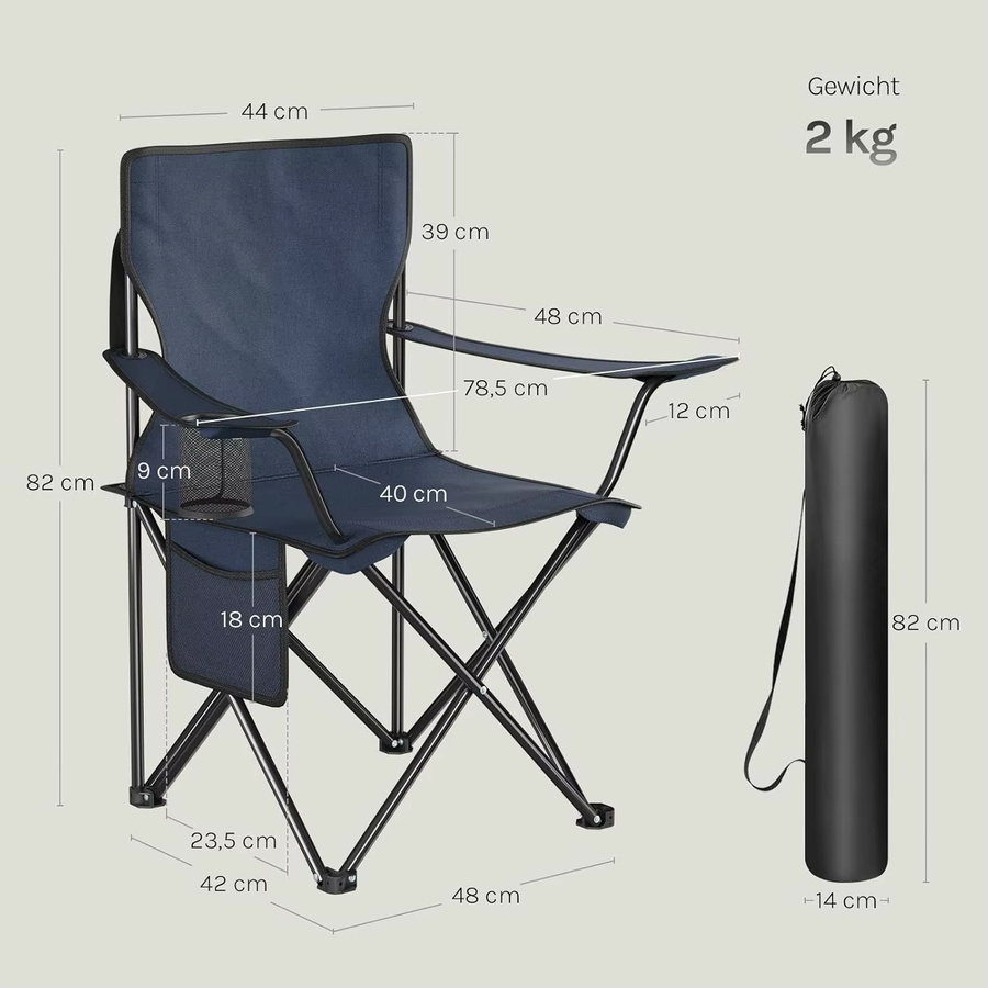 WOLTU 2er Set Outdoor Campingstühle in Blau mit Getränkehalter und Seitentaschen - Bild 4