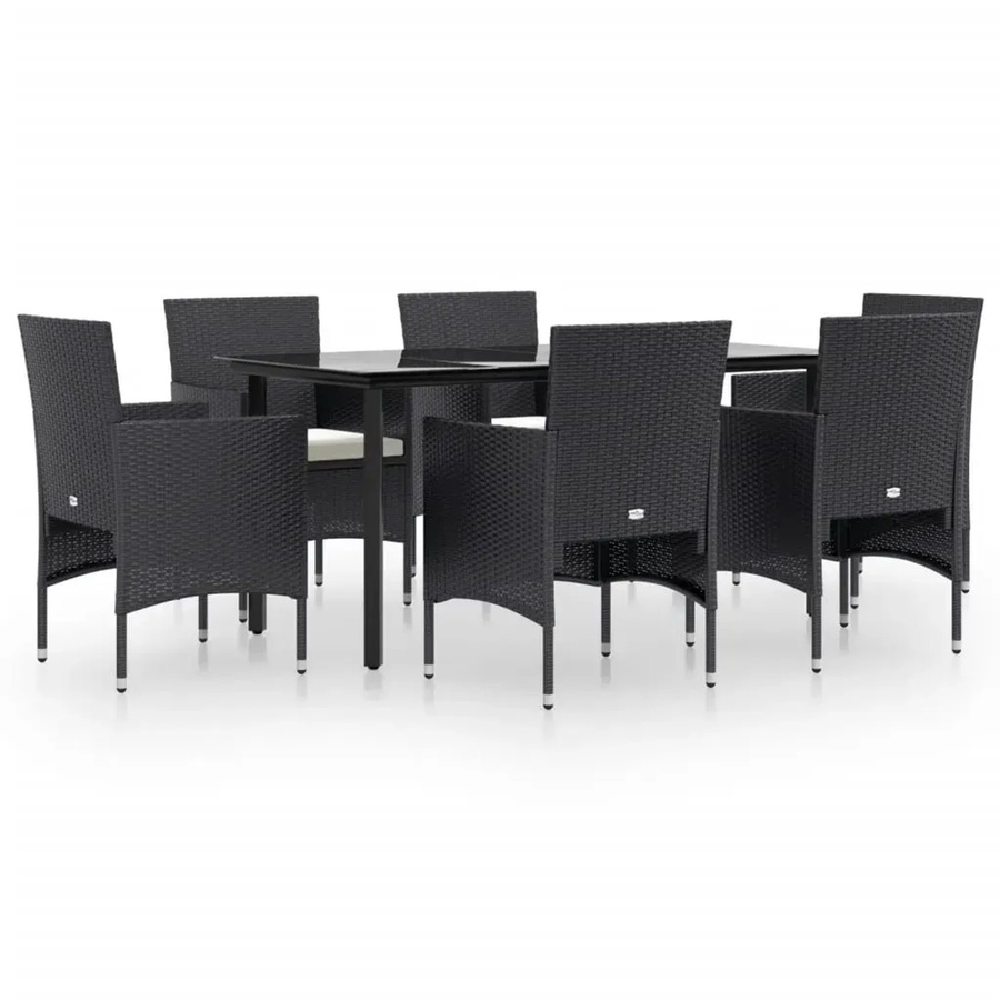 vidaXL 7-teilige Garten-Essgruppe aus Stahl und Glas mit Kissen in Schwarz und Weiß - Bild 2