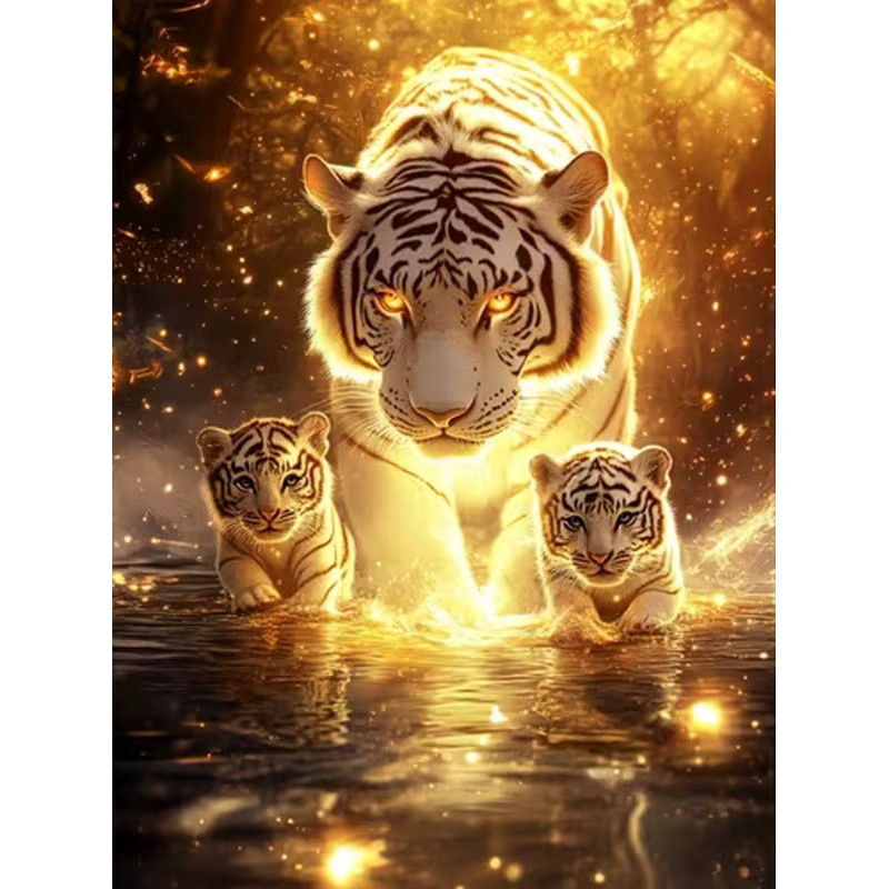 HUACAN Diamant-Mosaik Set Tiger Motiv in Multicolour, Rundes Kunstwerk als DIY-Kit für dein Zuhause, B/H: 20 x 30 cm - Bild 5