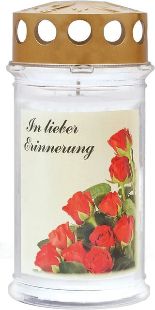 Motiv-Grablicht Ambrosius mit Rosen-Design, Brenndauer 5 Tage - Bild 1