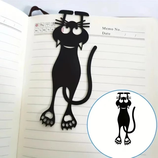 Kawaii Schwarze Katze Lesezeichen aus Kunststoff in 3D-Optik für Schüler und Lehrer - Bild 1