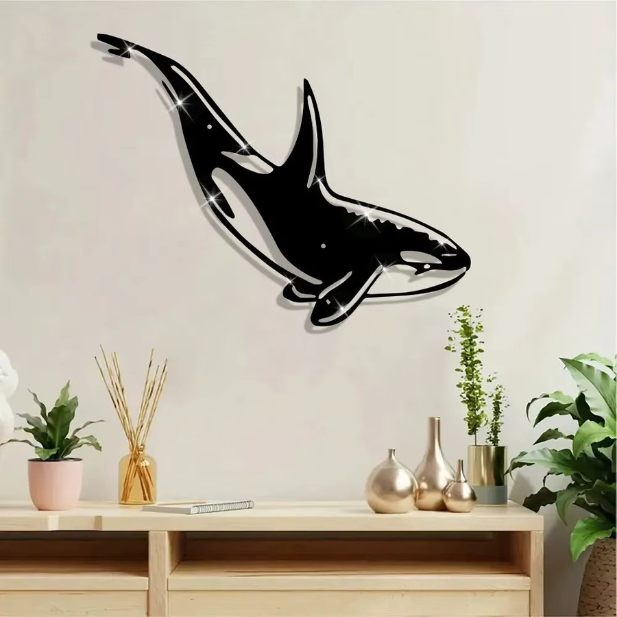CIFBUY Moderne Orca Wandkunst aus schwarzem Metall – Minimalistische Killerwal Skulptur - Bild 2