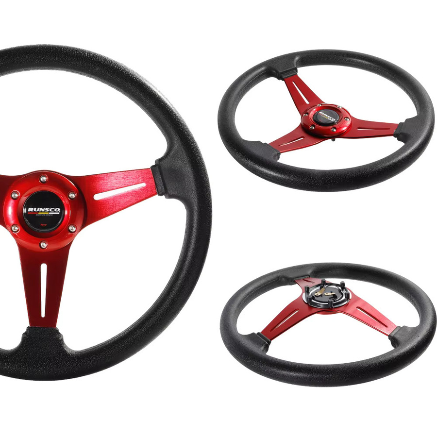 Runsco Sport Lenkrad für Drift Simulation Racing aus Aluminium und PU, Durchmesser: 35 cm, Schwarz - Bild 3