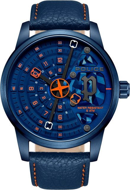 Police Herrenuhr Avondale, Quarz, Edelstahl, Leder, Blau, 46 mm, 5 ATM - Bild 1