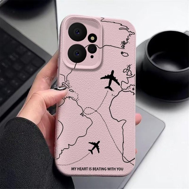 Handyhülle mit Flugroutenmuster für Xiaomi Redmi Note 13 14 12 11 Pro Plus 5G und Poco X6 13T Pro aus weichem TPU in Ledertextur, Farbe: Grau - Bild 1