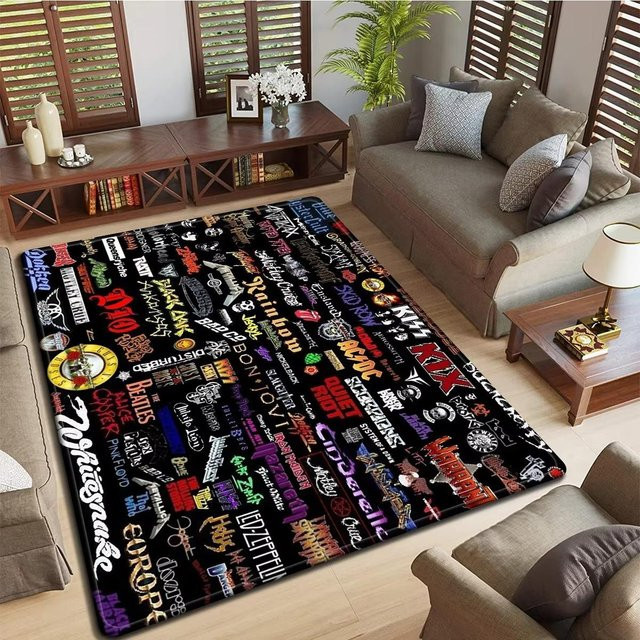 Karpetti Rock Band Logo Design Fußmatte, rutschfester und waschbarer Teppich für Wohnzimmer oder Schlafzimmer, B/B: 80 x 120 cm, Mehrfarbig - Bild 1