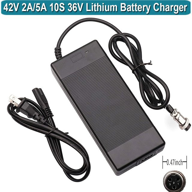 Universelles 42V 2A 5A Scooter-Batterieladegerät für 36V Lithium-Batterien in Schwarz mit 12mm 3-poligem Anschluss - Bild 1