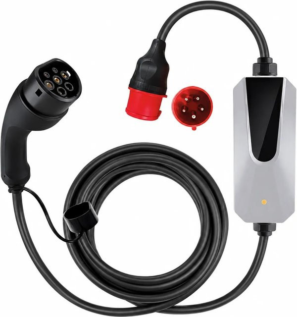 Junsun Tragbare EV Ladestation Typ 2 22kW 3P 32A mit Smart Life App, LCD-Display und 6M CEE Stecker in Rot - Bild 1