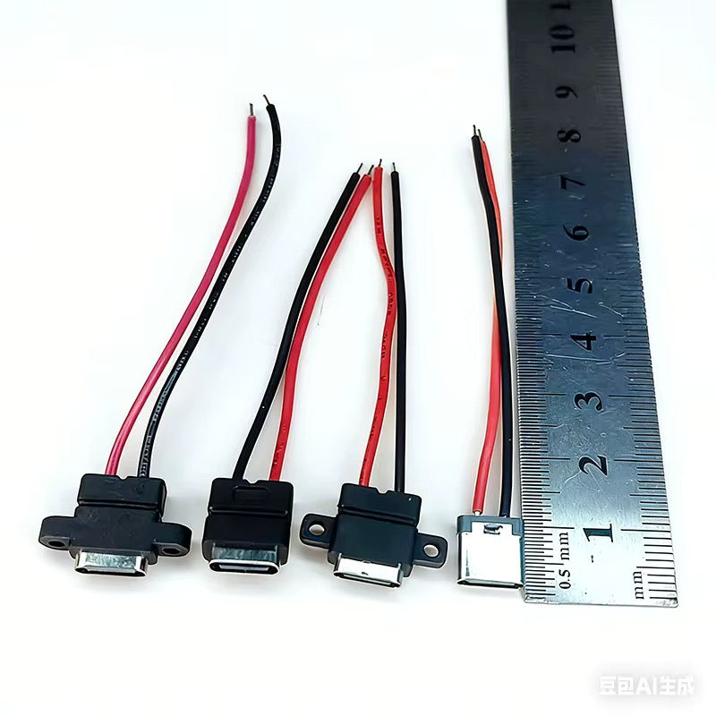 YuXi USB-C-Buchse mit 2-Pin Wasserdichtigkeit und Schraubenloch, schwarzer Schnellladeanschluss USB-Steckverbinder mit Kabel - Bild 2