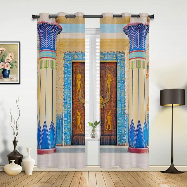 Gothic Vintage Dekorative Vorhänge für Wohnzimmer und Schlafzimmer, Blau, B: 135 cm, H: 60 cm - Bild 1