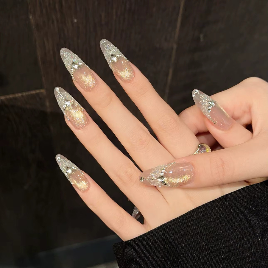 YADORNOS Falsche Nägel, Mandelform, Glänzend, Pailletten Strass, 10 Stück, Damen - Bild 2