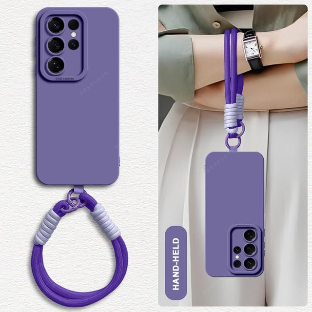 BETYF Flüssigsilikon Handyhülle mit Lanyard für Samsung Galaxy S26 S24 S23 S22 Ultra Plus A54 A34 A25 A15 A05 in Purple - Bild 1