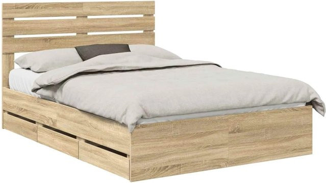 vidaXL Bettrahmen Sonoma-Eiche mit Schubladen aus Holzwerkstoff, Farbe: Braun, B/T/H: 160 x 200 cm - Bild 1