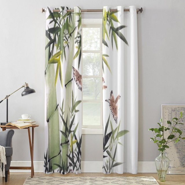Super Six Stoffvorhang mit Bambus-Motiv im traditionellen chinesischen Stil, halbtransparent, Mehrfarbig, B: 135 cm, H: 60 cm - Bild 1