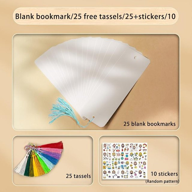 25 Blanko Aquarellpapier Lesezeichen von SZ-Damai in Weiß mit farbigen Quasten für DIY Aquarell- und Acrylprojekte - Bild 1