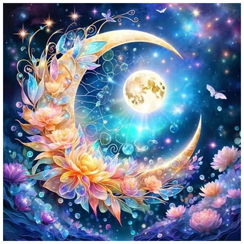 HUACAN Diamond Painting Set Mond und Sternenhimmel Landschaft mit runden Steinen in Mehrfarbig - Bild 5