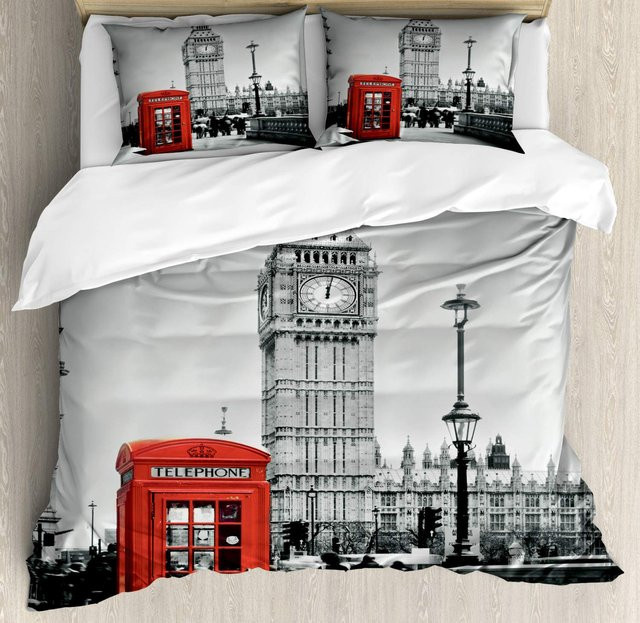 Binchi London Bettbezug-Set mit Telefonzellen-Motiv, Retro-Design, King Size, B/H: 228 x 228 cm - Bild 1