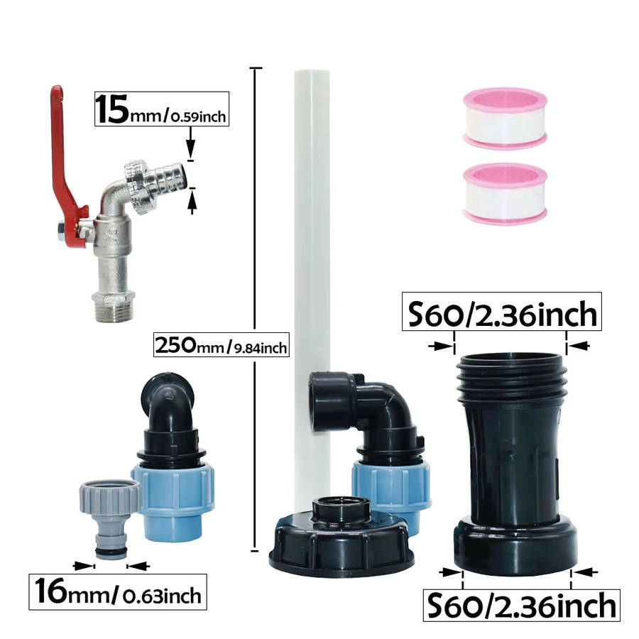 WYZXM IBC-Wassertank TP-Adapter S60 auf 16mm Nippel mit 15mm Schlauchanschluss für Garten-IBC-Behälter - Bild 2