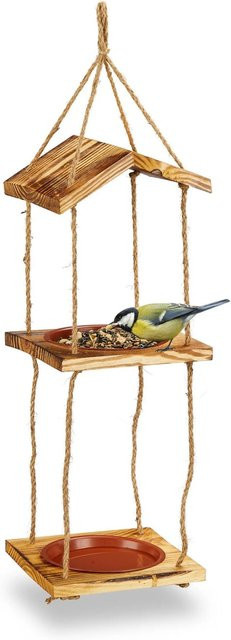 Relaxdays Vogelfutterstation aus Tannenholz in Braun mit 2 Schalen, H x B x T: 73 x 20 x 20 cm - Bild 1