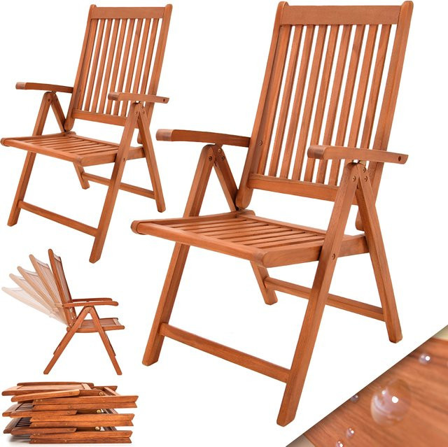 Casaria 2er-Set Klappstühle aus Eukalyptusholz in Braun, ergonomisch verstellbar mit 5 Positionen - Bild 1