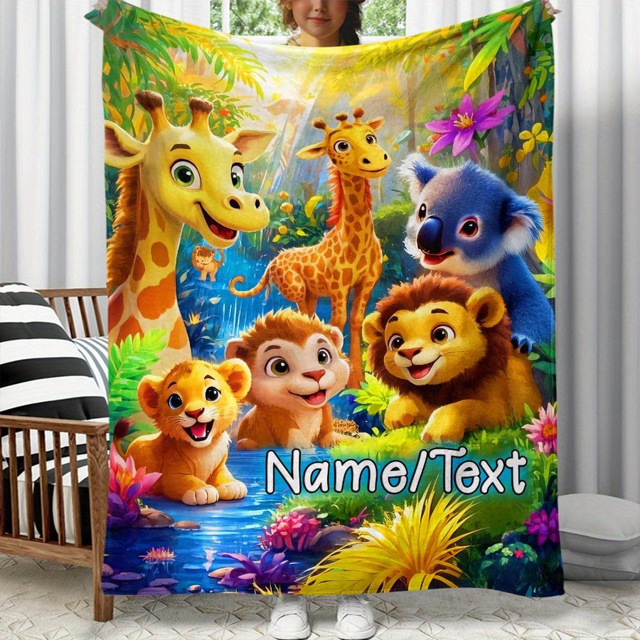 JMG Household Supplies Kuschelige Dschungeltiere Decke mit Löwe, Giraffe und Koala aus Coral Fleece, Mehrfarbig, Breite: 70 cm, Länge: 100 cm - Bild 5