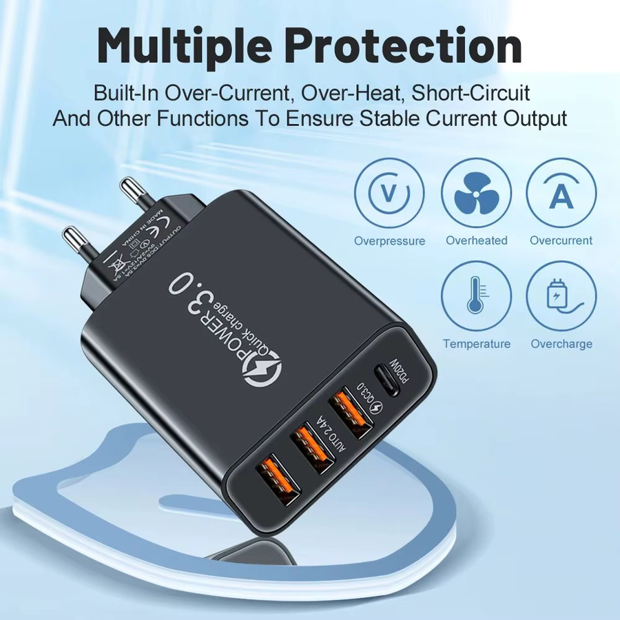 GUSEYEE 20 W Multi Port Wandladegerät mit USB-C PD Adapter in Schwarz für Xiaomi, iPhone und Samsung Smartphones - Bild 3