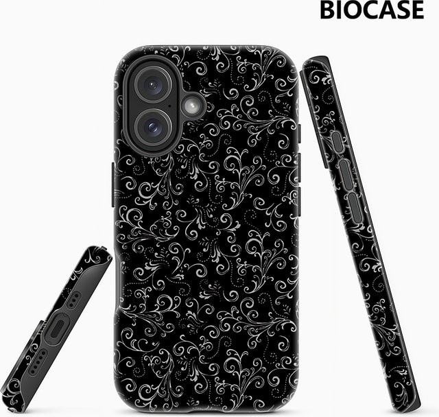 Potdemiel Robuste Handyhülle mit Blumenmuster in Schwarz für iPhone 17 16 15 14 13 Pro Max Plus mit Magnetfunktion - Bild 1