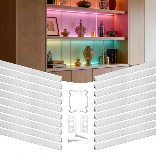 VEVOR LED Profil 20er-Pack in V-Form, eloxierte Aluminiumprofile mit milchiger Abdeckung, Endkappen und Befestigungsclips für LED-Streifen, Farbe: Silber/Weiß, Länge: 1 m - Bild 1