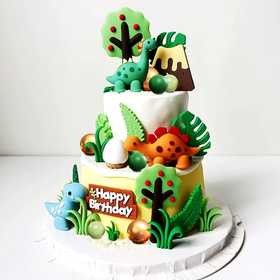 LaVenty Dinosaurier-Kuchendekorationen, Dinosaurier-Cupcake-Topper, grüner Rex, 3-teiliges Set - Bild 2