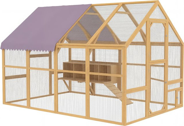 PawHut Hühnerstall mit Freilaufgehege aus Holz in Gelb, begehbarer Hühnerstall für 8-12 Hühner mit 4 Nistkästen, Rampe und Sicherheitsschloss, B/T/H: 280 x 180 x 190 cm - Bild 1