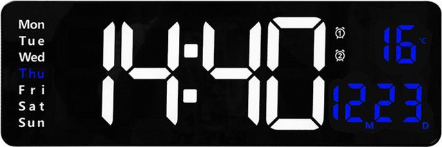 Digitale LED-Wanduhr von Tooarts mit Funktionsanzeige für Datum und Thermometer in Schwarz - Bild 1