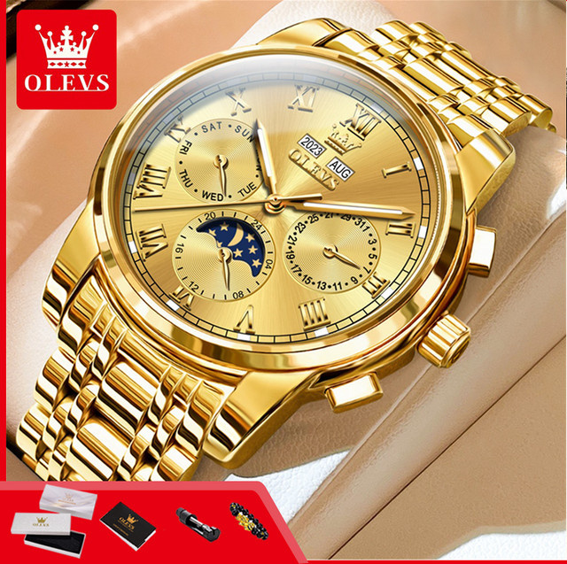 OLEVS Armbanduhr, Automatik, Edelstahl, Gold, Herren - Bild 1